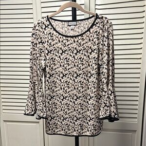 NWOT Sam and Jess Women's Animal Print Blouse - Black and Cream